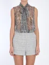 Dolce & Gabbana Pussy Bow Top With Fur Print In Grey