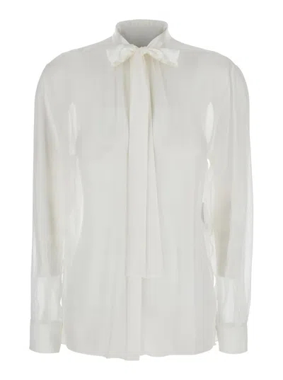 Dolce & Gabbana Pussy-bow Silk Blouse In White