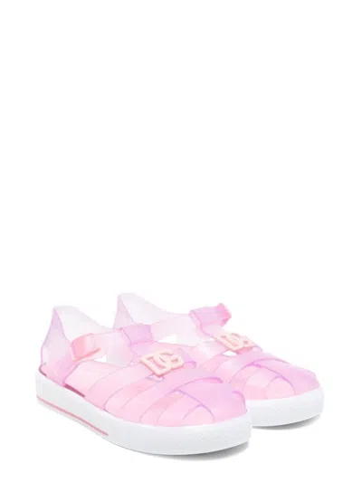 Dolce & Gabbana Kids' Logo Jelly Sandals In Pink,white