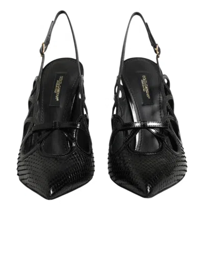 Dolce & Gabbana Python & Calf Leather Slingback Heel In Black