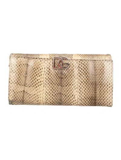 Pre-owned Dolce & Gabbana Python Animal Print Continental Wallet In Neutrals