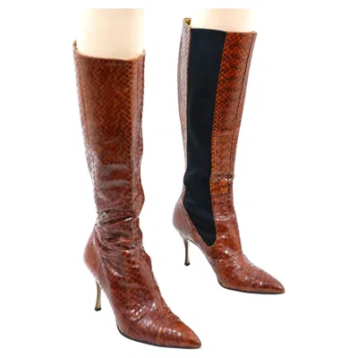 Pre-owned Dolce & Gabbana Python Boots In Brown