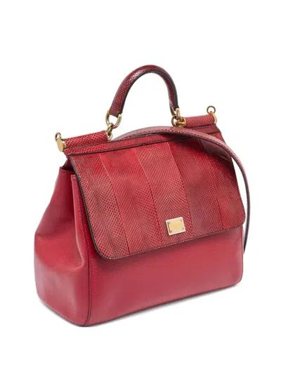 Pre-owned Dolce & Gabbana Python Leather Miss Sicily Bag In Red