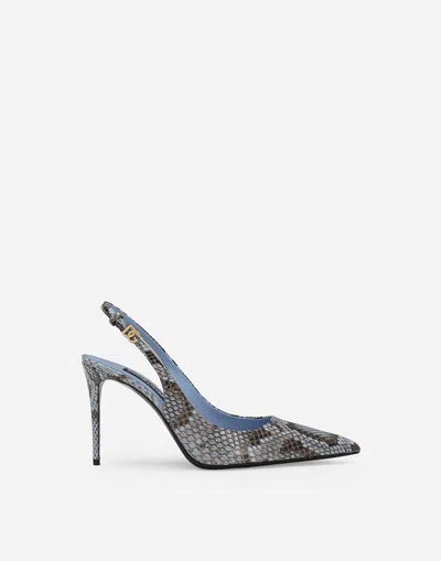 Dolce & Gabbana Python Skin Slingbacks In Light Blue