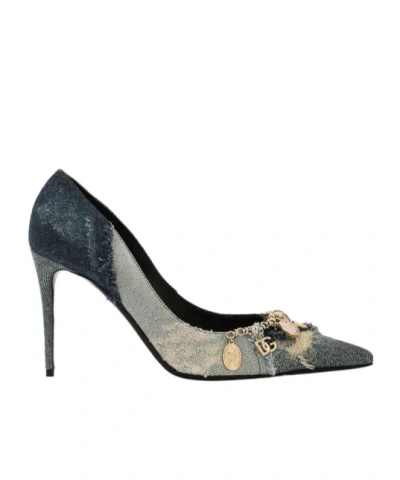 Dolce & Gabbana Dolce&gabbana Charm Embellished Pointed Toe Pump In Blue