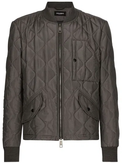 Dolce & Gabbana Quilted Bomber Jacket In Green