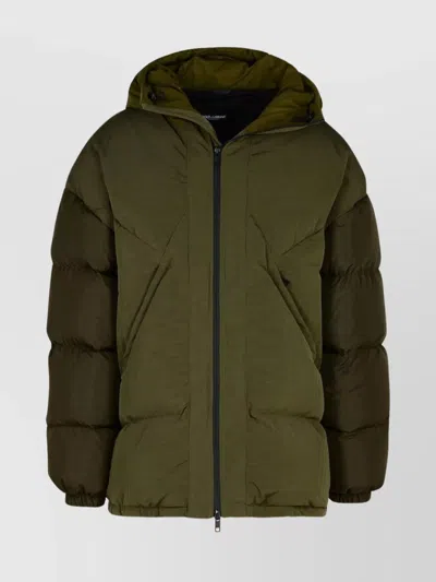 Dolce & Gabbana Quilted Cotton Blend Down Jacket In Green