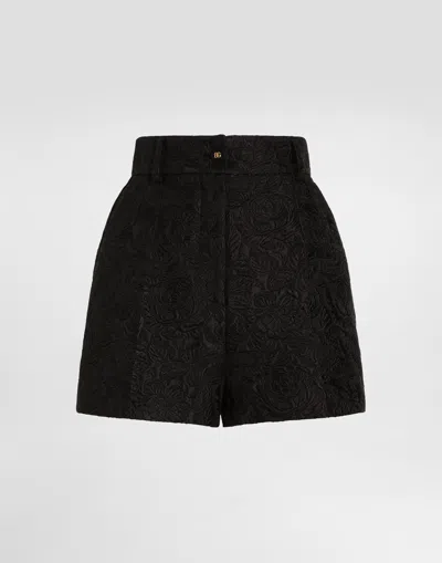 Dolce & Gabbana Quilted Floral Jacquard Shorts In Black