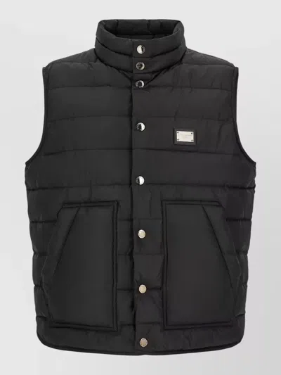 Dolce & Gabbana Quilted High Collar Straight Vest Pockets In Black