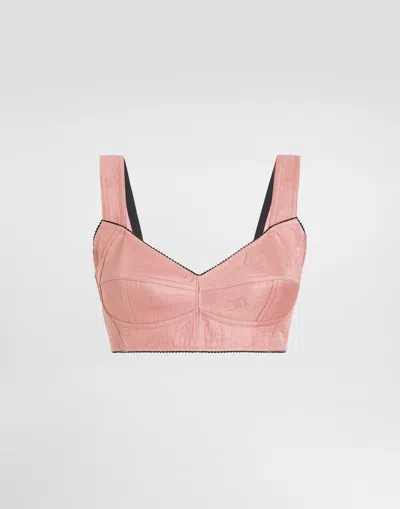 Dolce & Gabbana Quilted Jacquard Bralette Top With Dg Logo In Pink