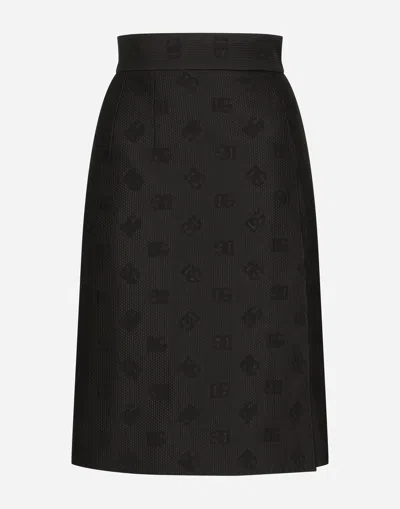 DOLCE & GABBANA QUILTED JACQUARD MIDI SKIRT WITH DG LOGO