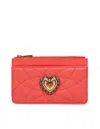Dolce & Gabbana Devotion Card Holder In Coral Leather In Orange