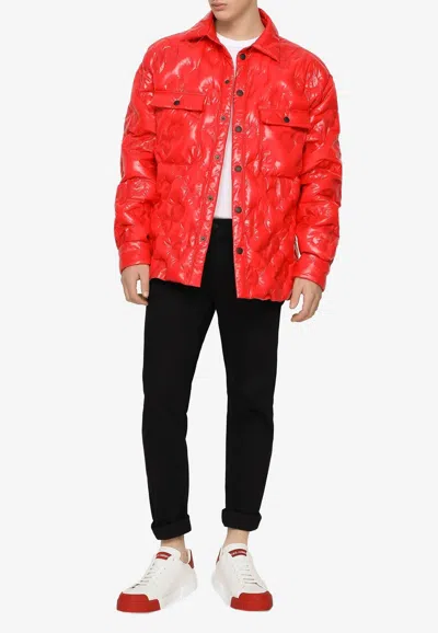 Dolce & Gabbana Quilted Logo Padded Overshirt In Red