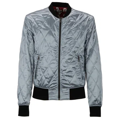 Pre-owned Dolce & Gabbana Quilted Nylon Bomber Jacket With Knit Light Blue Black 11479