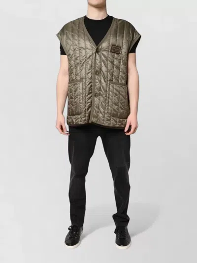 Dolce & Gabbana Quilted Nylon Sleeveless Vest In Brown