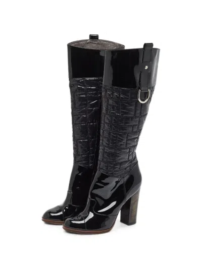Pre-owned Dolce & Gabbana Quilted Patent Knee High Boots In Black
