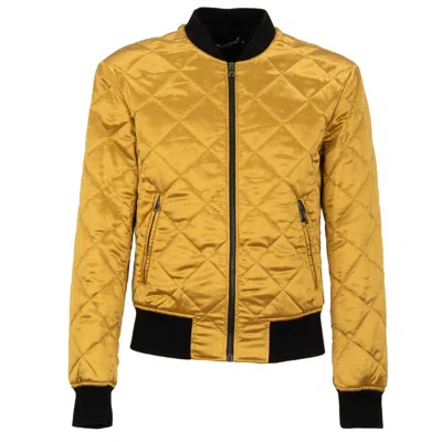 Pre-owned Dolce & Gabbana Quilted Silk Bomber Jacket With Knit Details Gold Black 11480
