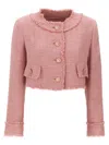 Dolce & Gabbana Pink Crop Jacket With Logoed Buttons In Pink