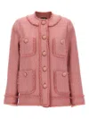 Dolce & Gabbana Rachel Tweed Single-breasted Collarless Jacket In Pink