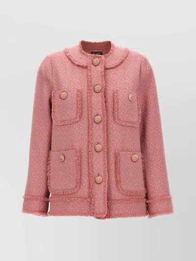 DOLCE & GABBANA 'RACHEL' BLAZER WITH TEXTURED FABRIC AND FRINGED EDGES