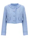 Dolce & Gabbana Collarless Tweed Cropped Jacket In Purple