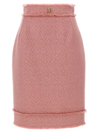 Dolce & Gabbana Rachel Tweed Midi Skirt In Pink