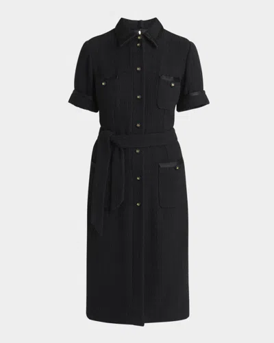 Dolce & Gabbana Rachel Tweed Belted Midi Shirtdress In Black