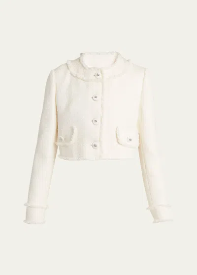 Dolce & Gabbana Rachel Tweed Cropped Jacket With Logo Buttons In Lght Cream