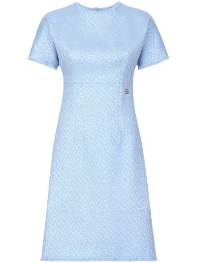 Dolce & Gabbana Raschel Tweed Midi Dress With Dg Logo In Clear Blue