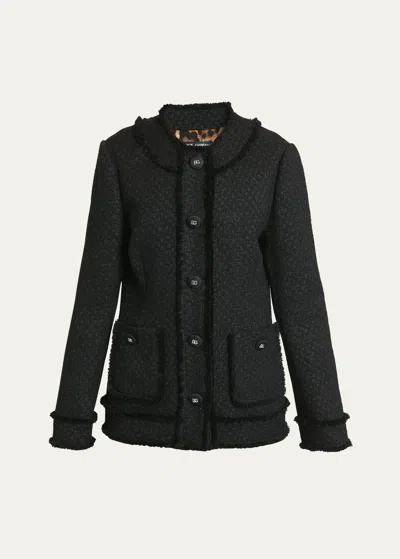 DOLCE & GABBANA RACHEL TWEED FRINGE-TRIM JACKET
