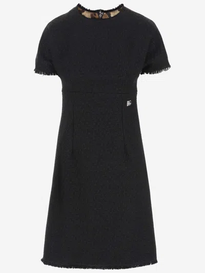 DOLCE & GABBANA RACHEL TWEED MIDI DRESS WITH DG LOGO