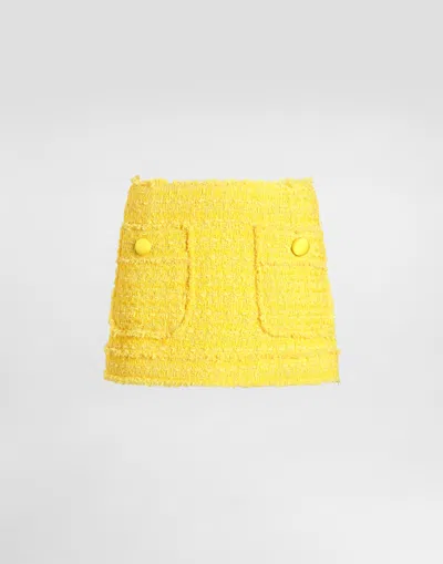 Dolce & Gabbana Rachel Tweed Miniskirt In Yellow