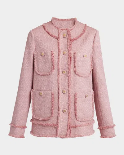 Dolce & Gabbana Rachel Tweed Single-breasted Collarless Jacket In Dark Pink