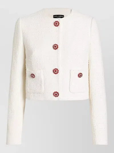 Dolce & Gabbana Rachel Tweed Single Breasted Cropped Jacket In White