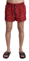 Dolce & Gabbana Red Patterned Beachwear Shorts Swimwear In Red