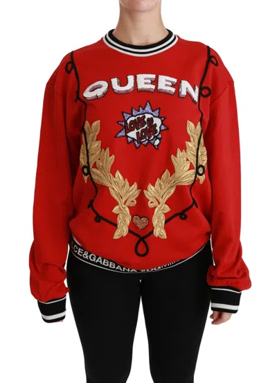 Dolce & Gabbana Radiant Red Sequined Crew Neck Women's Sweater