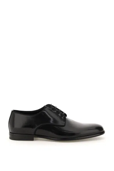 Dolce & Gabbana Raffaello Brushed Leather Derby Shoes In Black