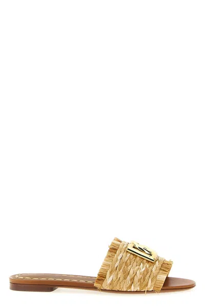 Dolce & Gabbana Raffia Braid Slides In Brown