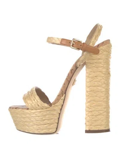 Pre-owned Dolce & Gabbana Raffia Braided Accents Espadrilles In Neutral
