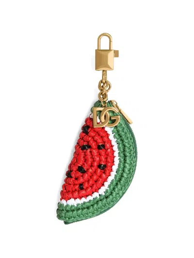 Dolce & Gabbana Raffia Charm Key Ring In Gold