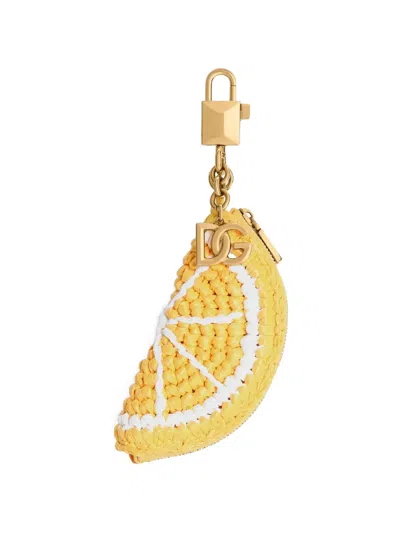 Dolce & Gabbana Raffia Charm Key Ring In Gold