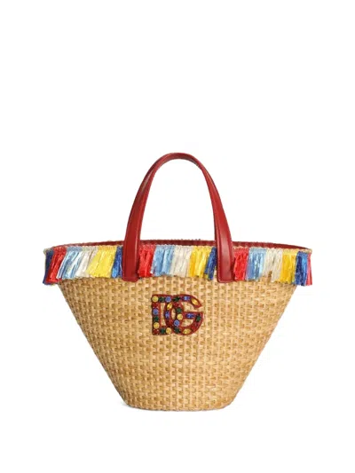 Dolce & Gabbana Raffia Coffa Bag In Brown