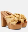 Dolce & Gabbana Wedge Sandal In Frayed Rafia And Canvas