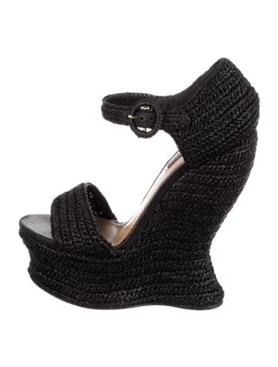 Pre-owned Dolce & Gabbana Raffia Espadrilles In Black