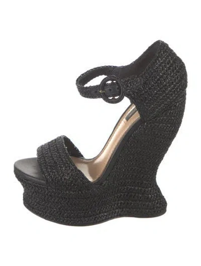 Pre-owned Dolce & Gabbana Raffia Espadrilles In Black
