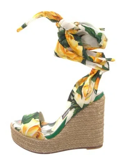 Pre-owned Dolce & Gabbana Raffia Floral Print Espadrilles In Multi