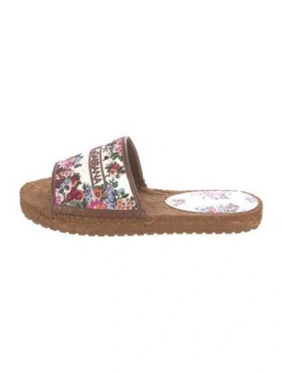 Pre-owned Dolce & Gabbana Raffia Floral Print Slides In Brown