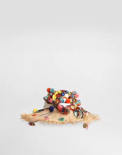 Dolce & Gabbana Raffia Hat With Applications In Brown
