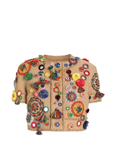Dolce & Gabbana Raffia Jacket With Applications In Neutral