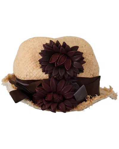 Dolce & Gabbana Raffia, Leather & Linen-blend Hat In Yellow